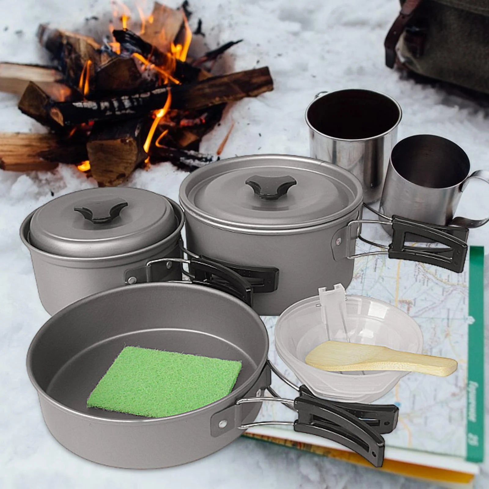 Camping Cookware Set Pot and Pan Compact Lightweight E51526