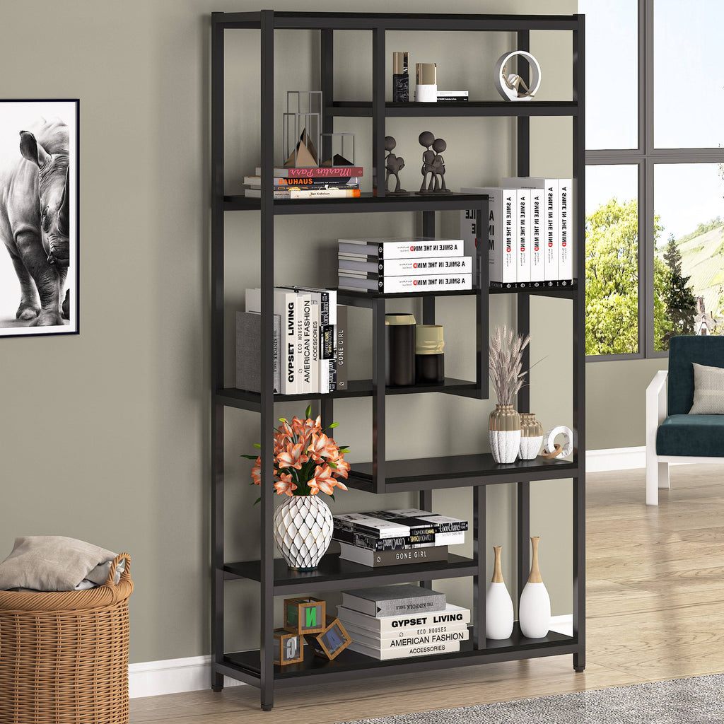 Black Staggered Bookshelf Etagere Bookcase P3268