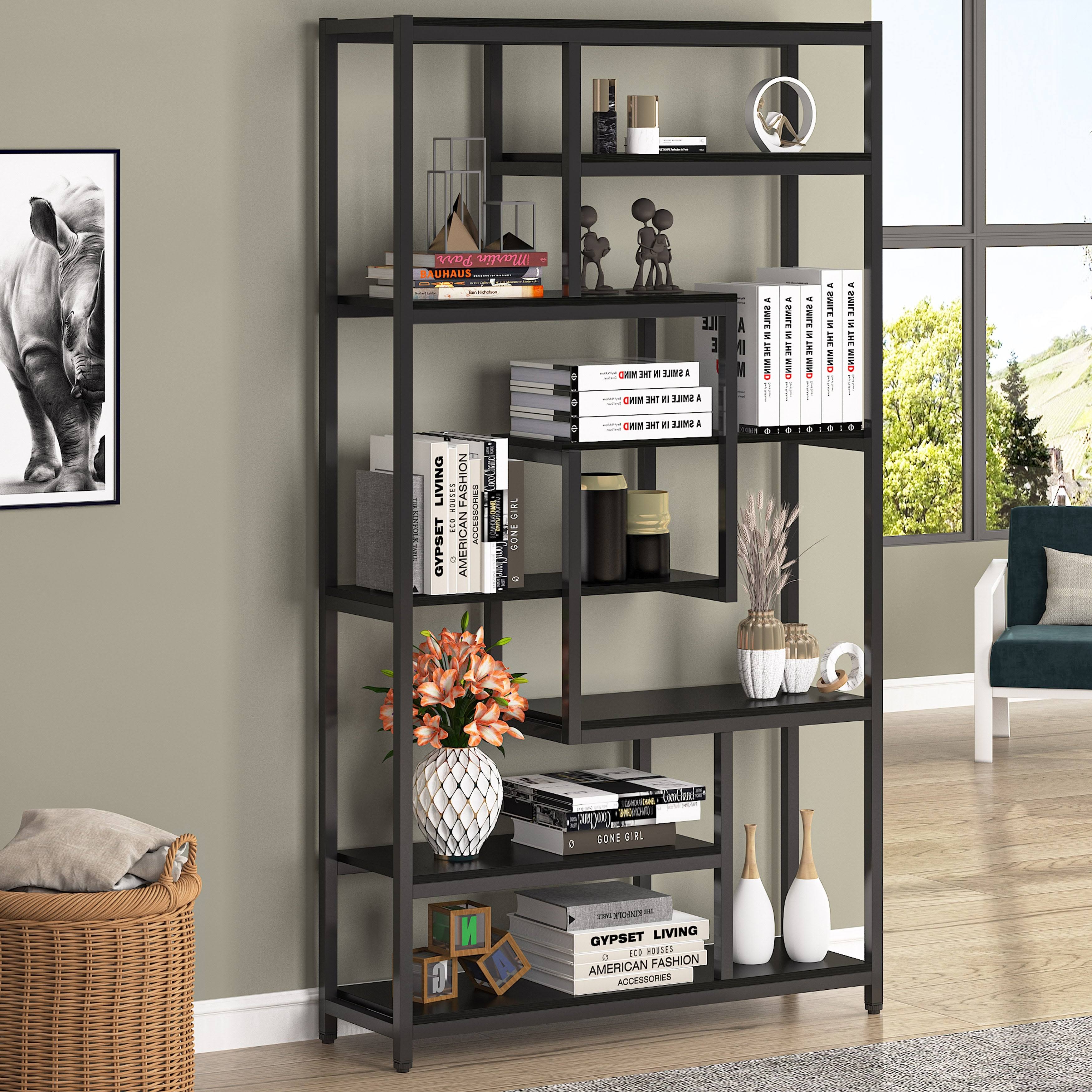 Black Staggered Bookshelf Etagere Bookcase P3268