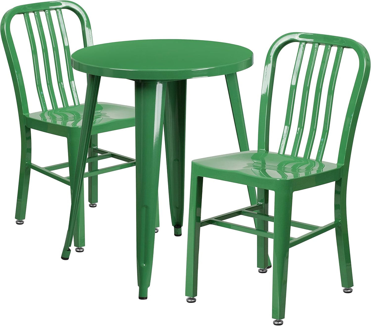 24'' Round Green Metal Indoor-Outdoor Table Set with 2 Chairs V6487
