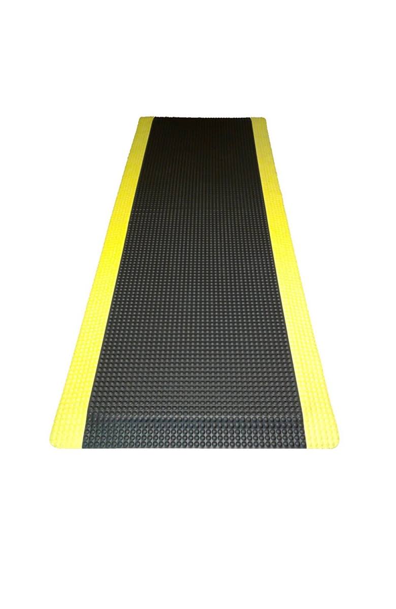 Anti-Fatigue No-Slip Mat Black with Yellow Border - 2 ft. x 28 ft. x 0.62 in. P97327