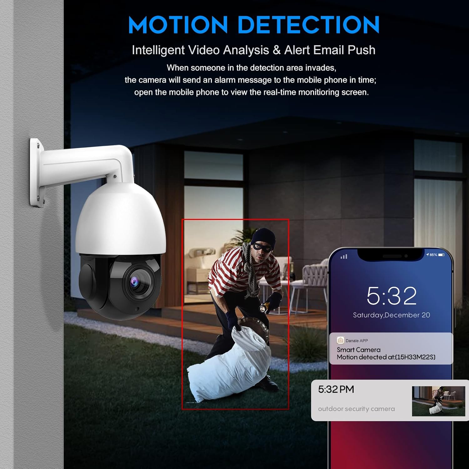 4K 8MP Outdoor PTZ PoE IP Camera Speed Dome with 18x Optical Zoom, 164ft IR Night Vision, IP66 Q78136