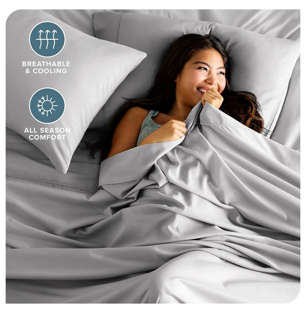 Light Grey 4 Piece Flex King Microfiber Bed Sheet Set T4682
