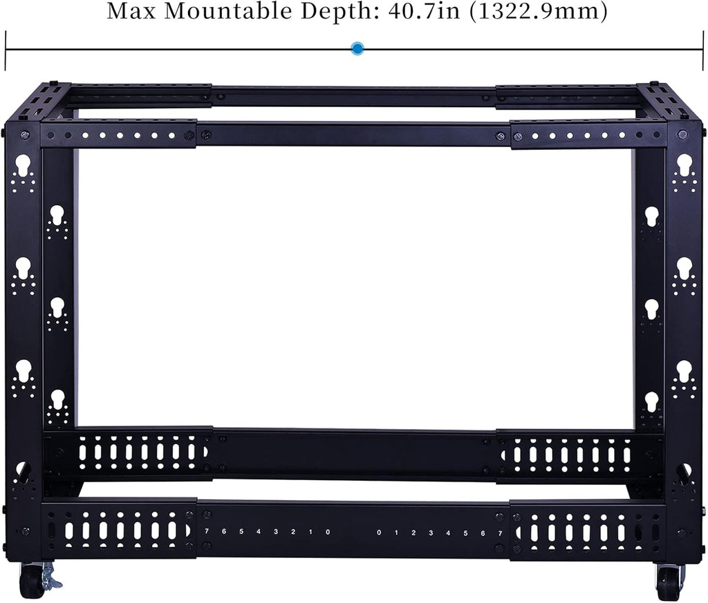 12U Open Frame Server Rack, Heavy Duty 4 Post Adjustable Depth with Casters N357825