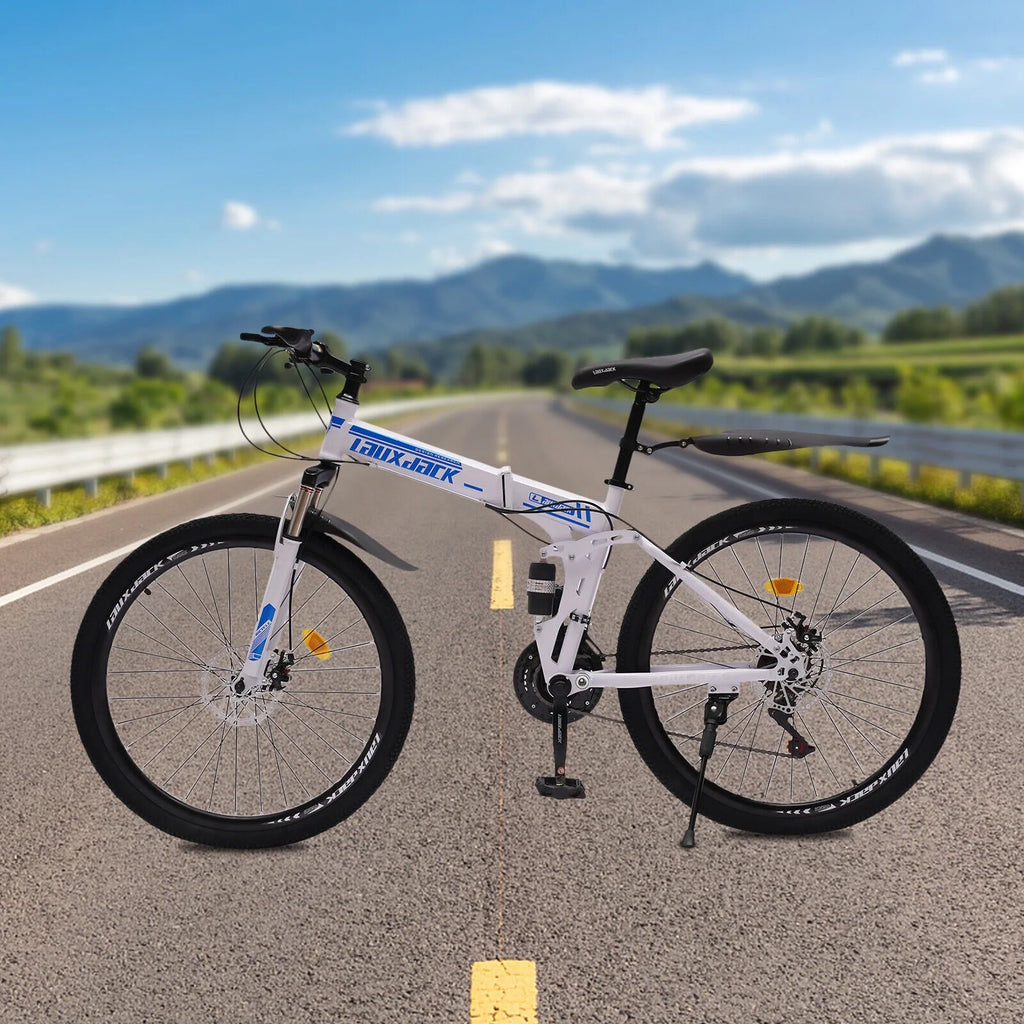 26" 21-Speed Folding Mountain Bike Dual Disc Brake MTB Bicycle J71834
