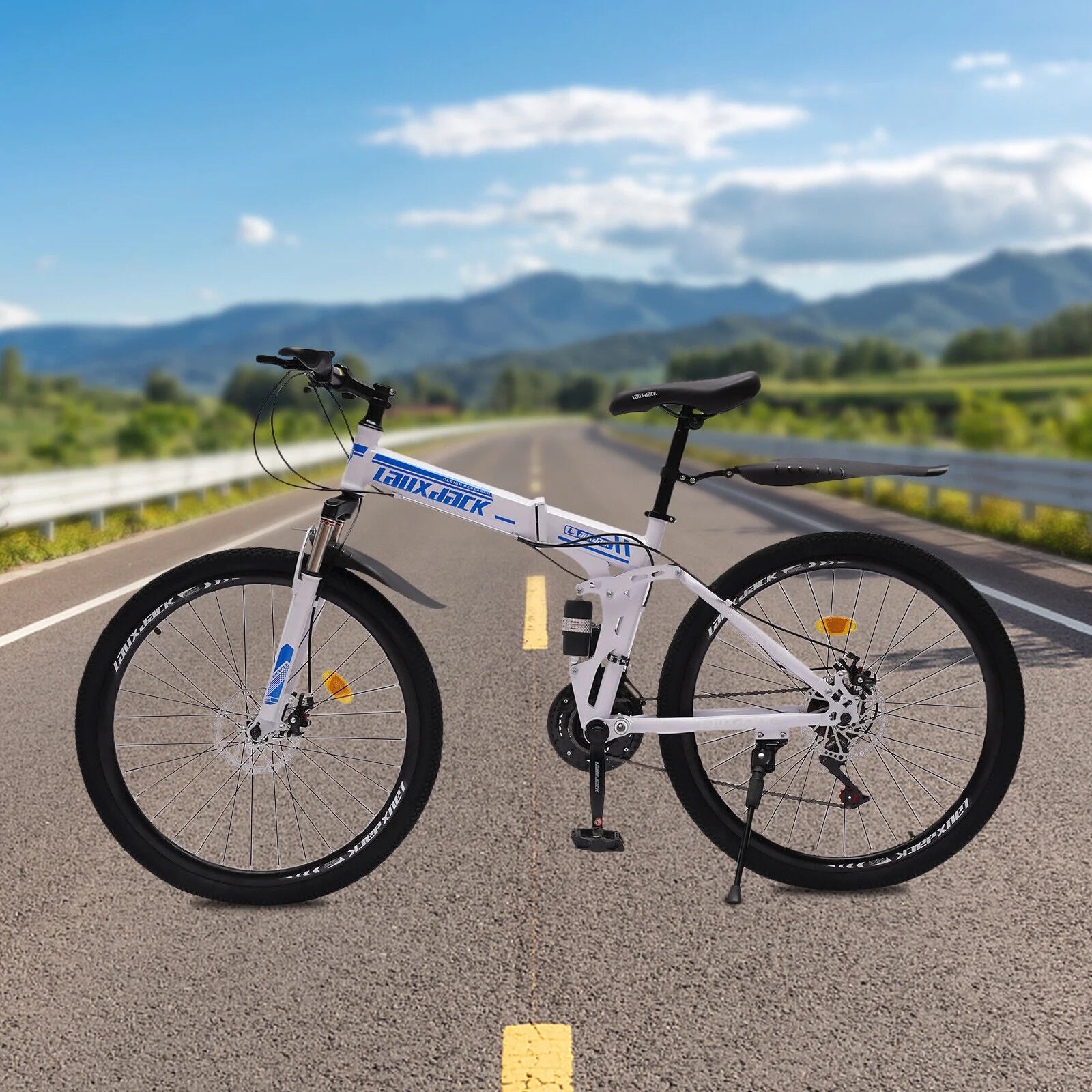 26" 21-Speed Folding Mountain Bike Dual Disc Brake MTB Bicycle J71834