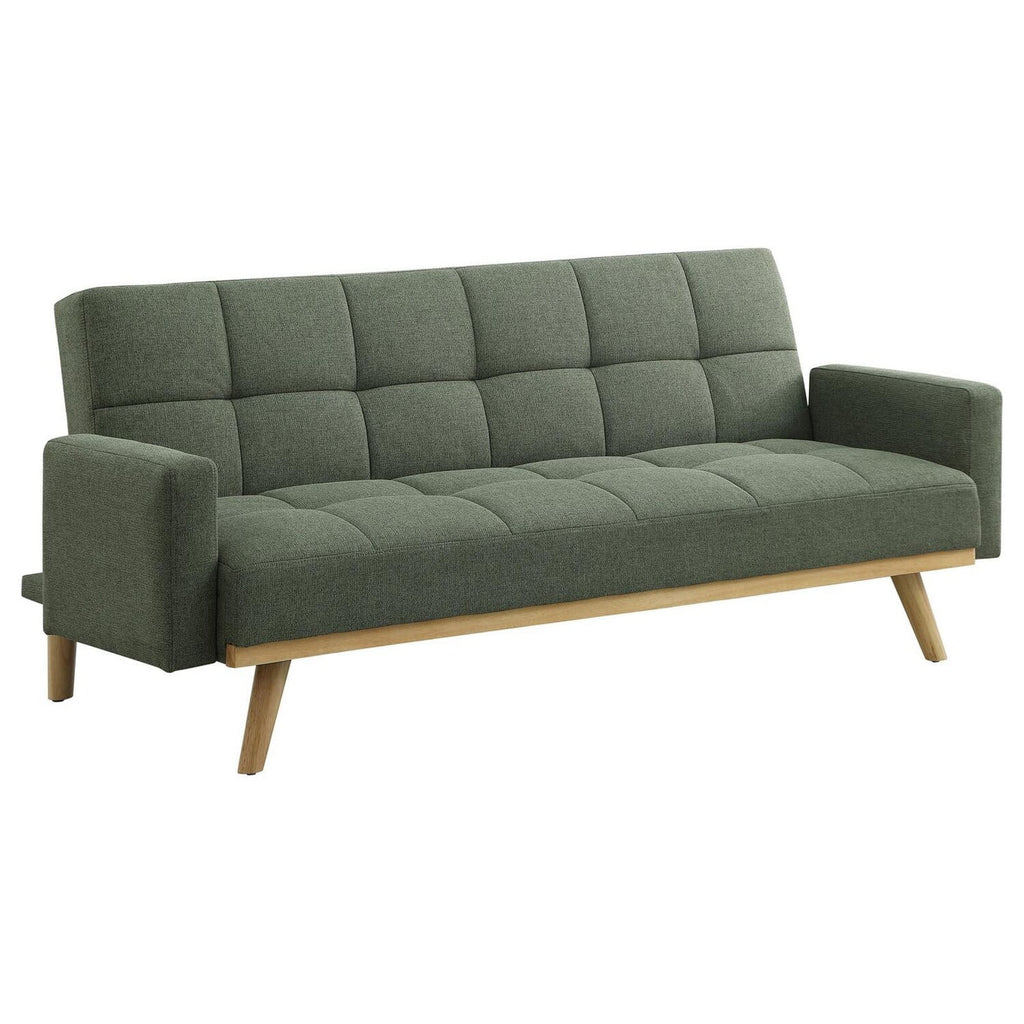 Green Tufted Fabric Sofa Futon Bed with Wooden Legs P305