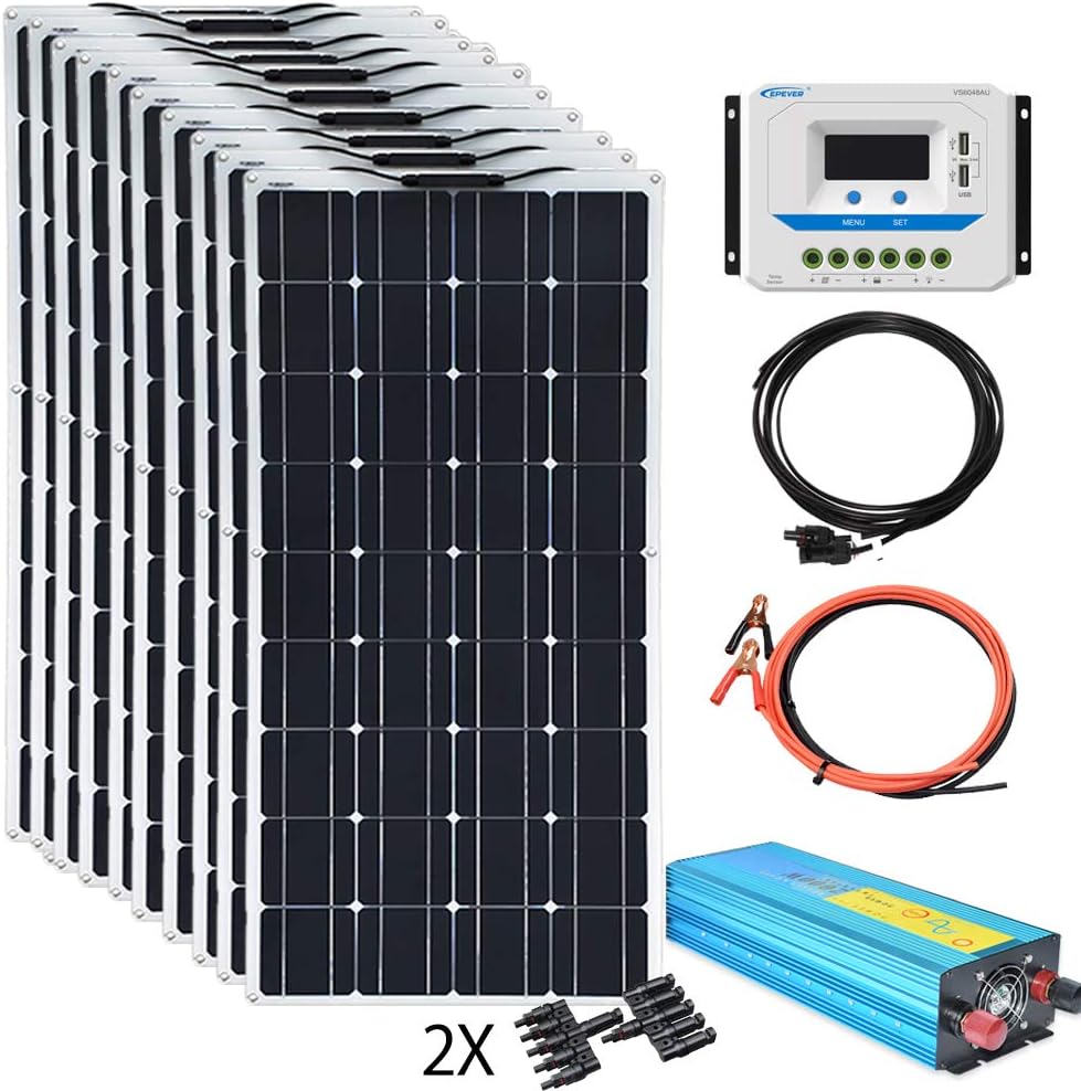2pcs 100w Monocrystalline Flexible Solar Panel 200W 12V Kit with 20A Controller PV Connector U926417