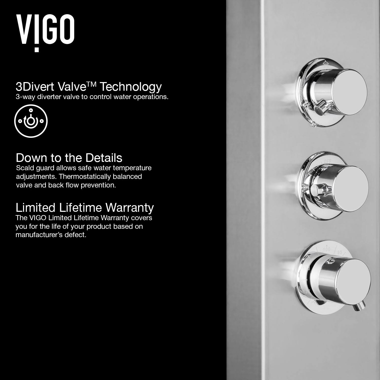 Chrome Shower Panel with Rain Head Massage System M677876