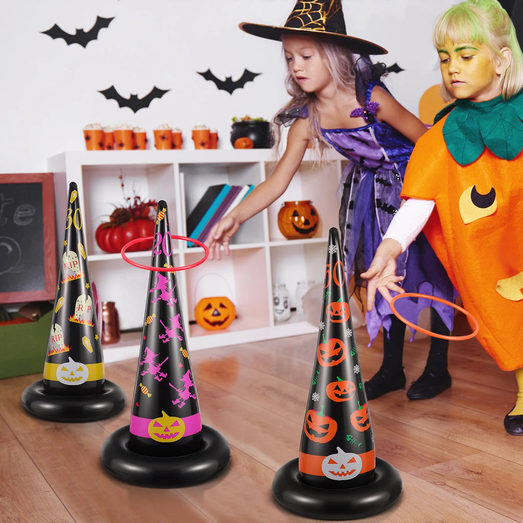 5pcs Inflatable Halloween Witch Hat Ring Toss Game Party Supplies Y56023