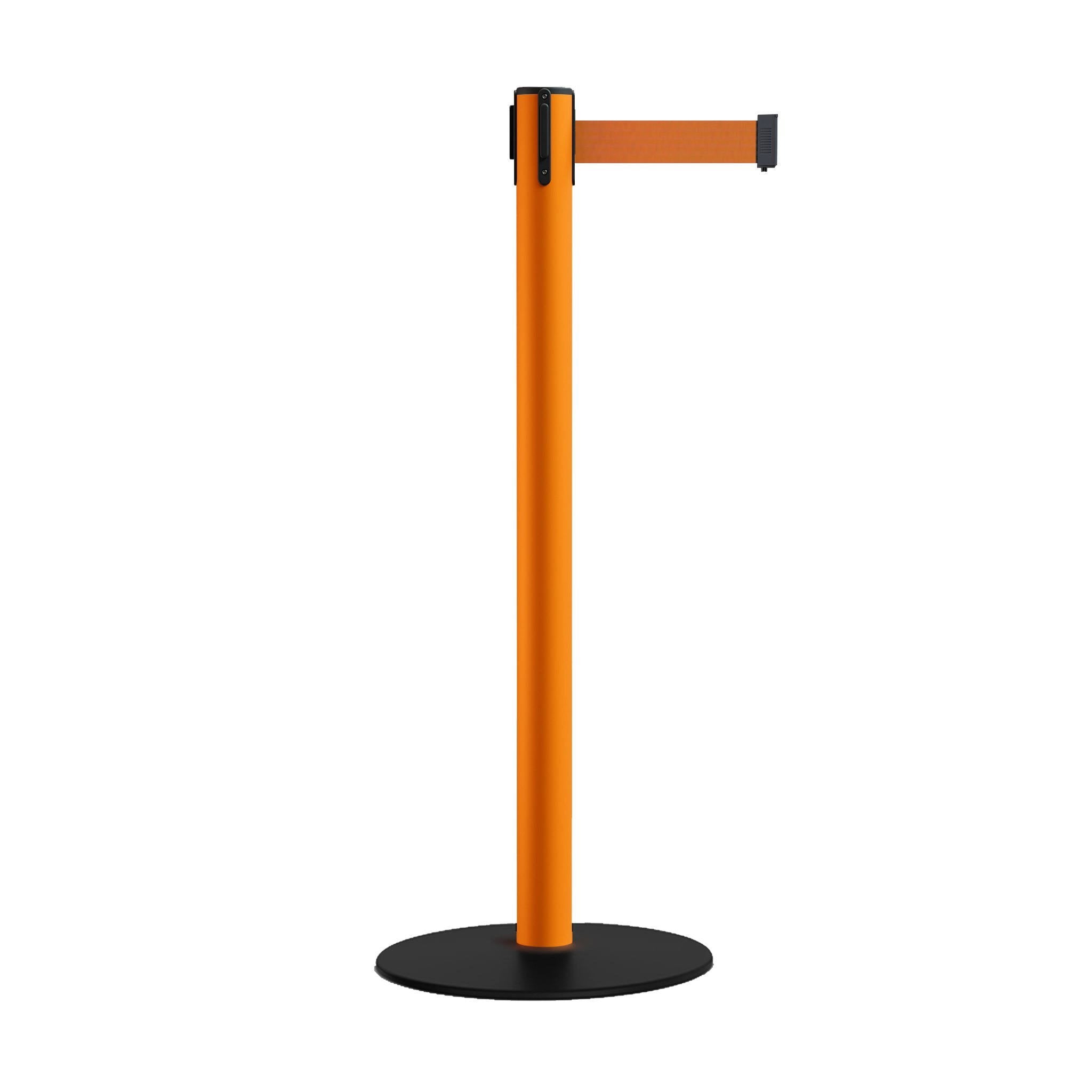 Orange Steel Base Retractable Belt Stanchion, 11 ft. Belt I2482