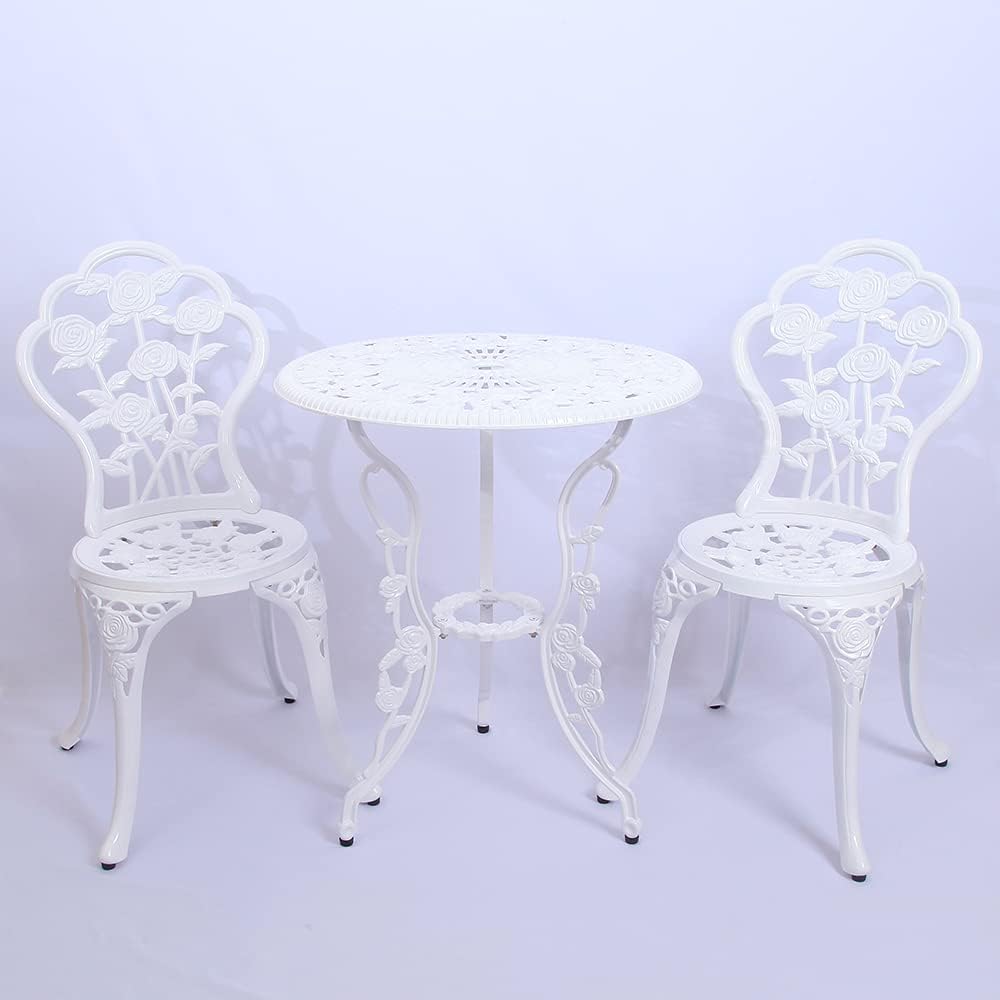 3 Pack Bistro Table and Chair Set with Rose Pattern Carving AntiRust Cast Aluminum Antique Bronze Outdoor Furniture H345