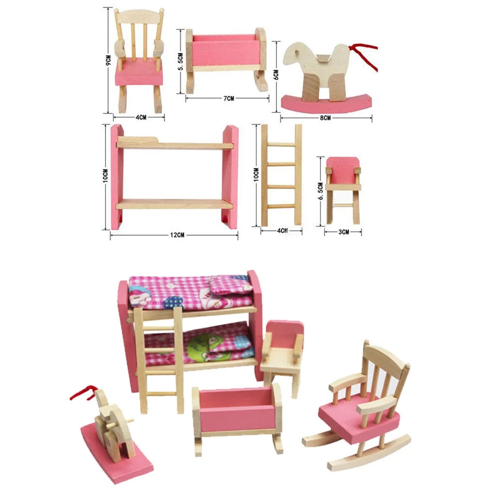 Wooden Doll House Furniture Set With Accessories H33986