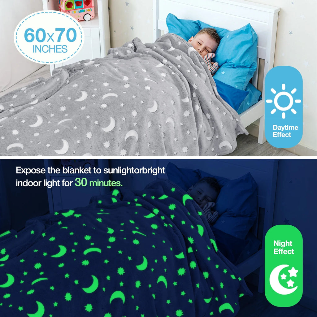 Glow in The Dark Plush Fleece Throw Blanket 60x70 inches Grey R56578
