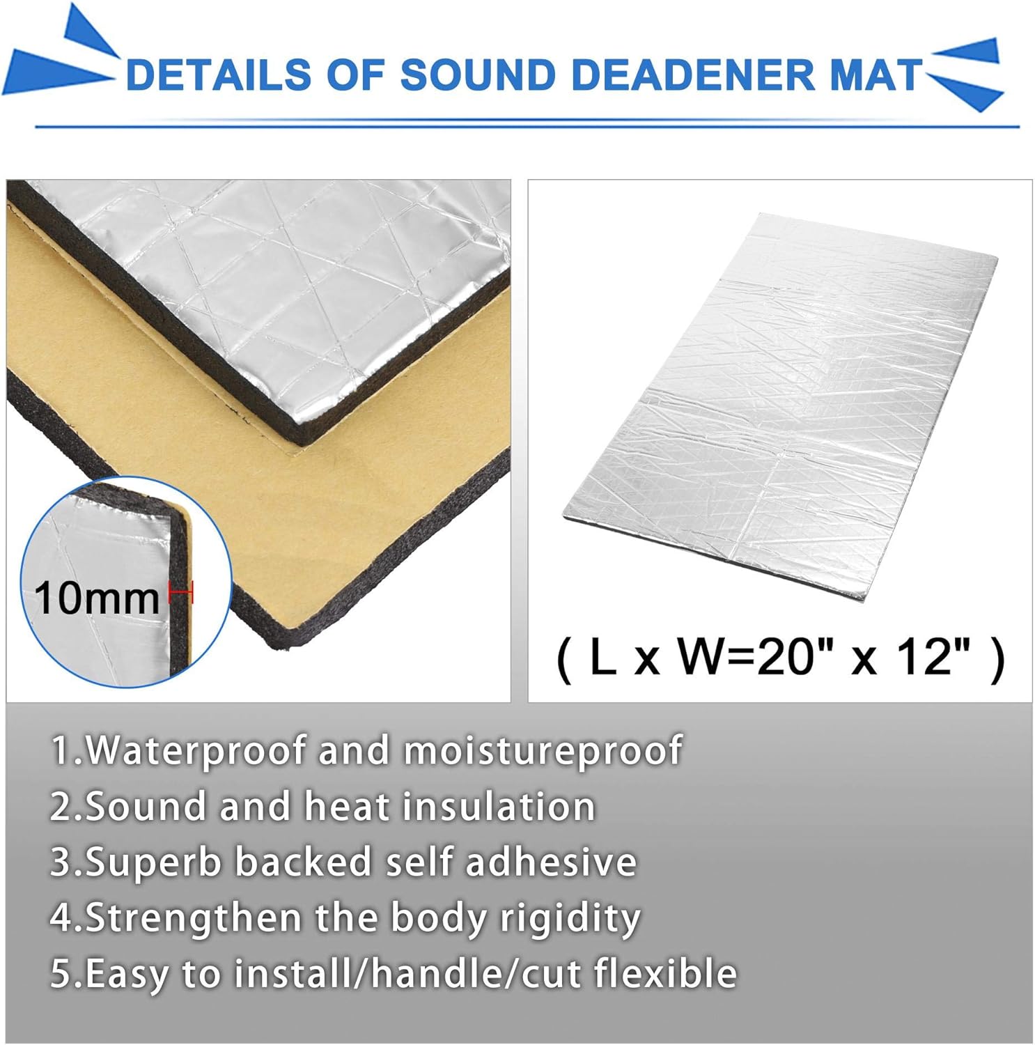 18pcs 10mm Car Sound Deadener Insulation Mat F2887