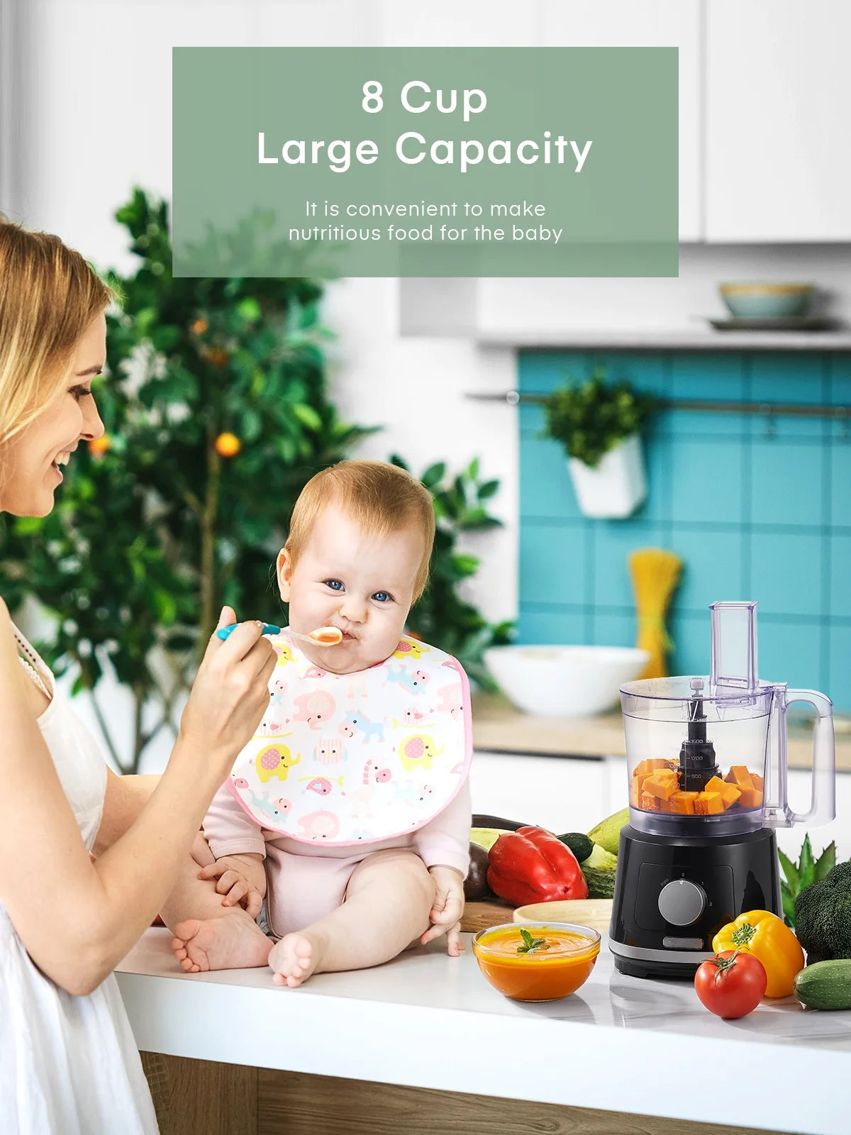 8-Cup Food Processor & Vegetable Chopper with 6 Functions A345