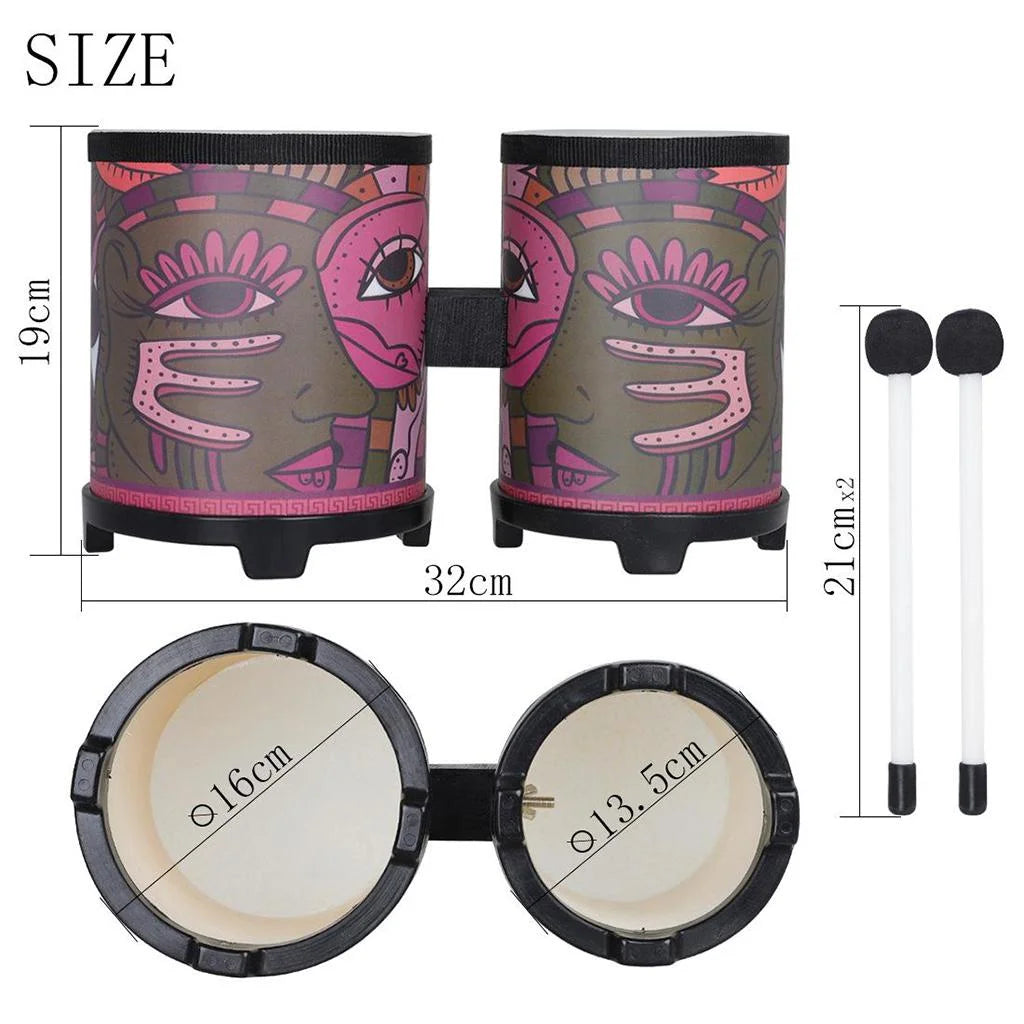 SMALL NATURAL SKIN DRUM HEADS WOOD DUAL DRUMS Percussion D121916