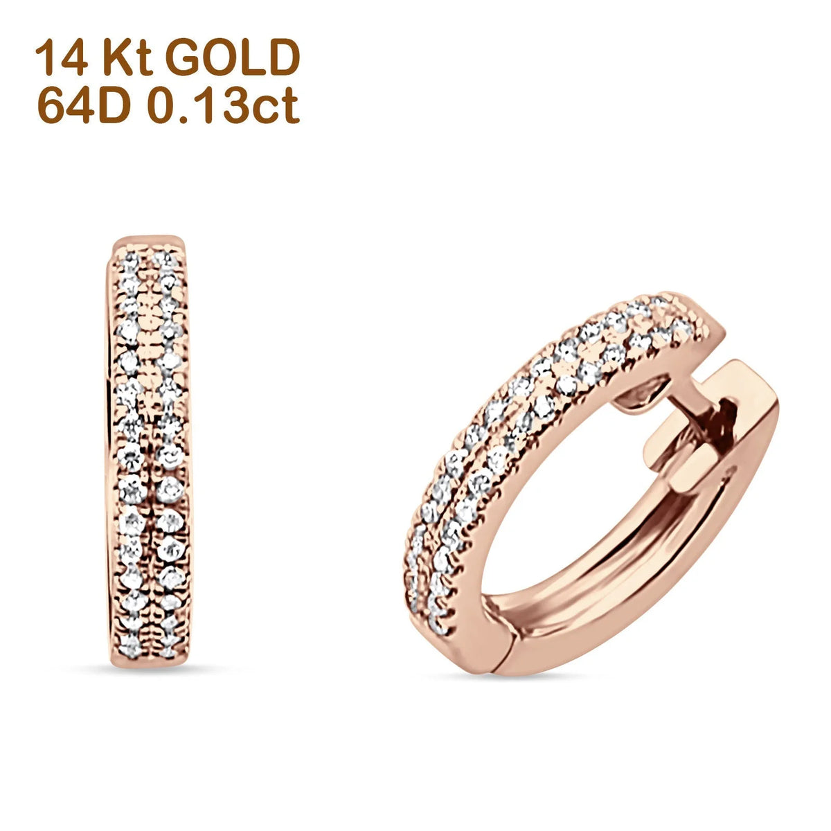 14K Rose Gold Hinged Huggie Hoop Diamond Stud Earrings H9612