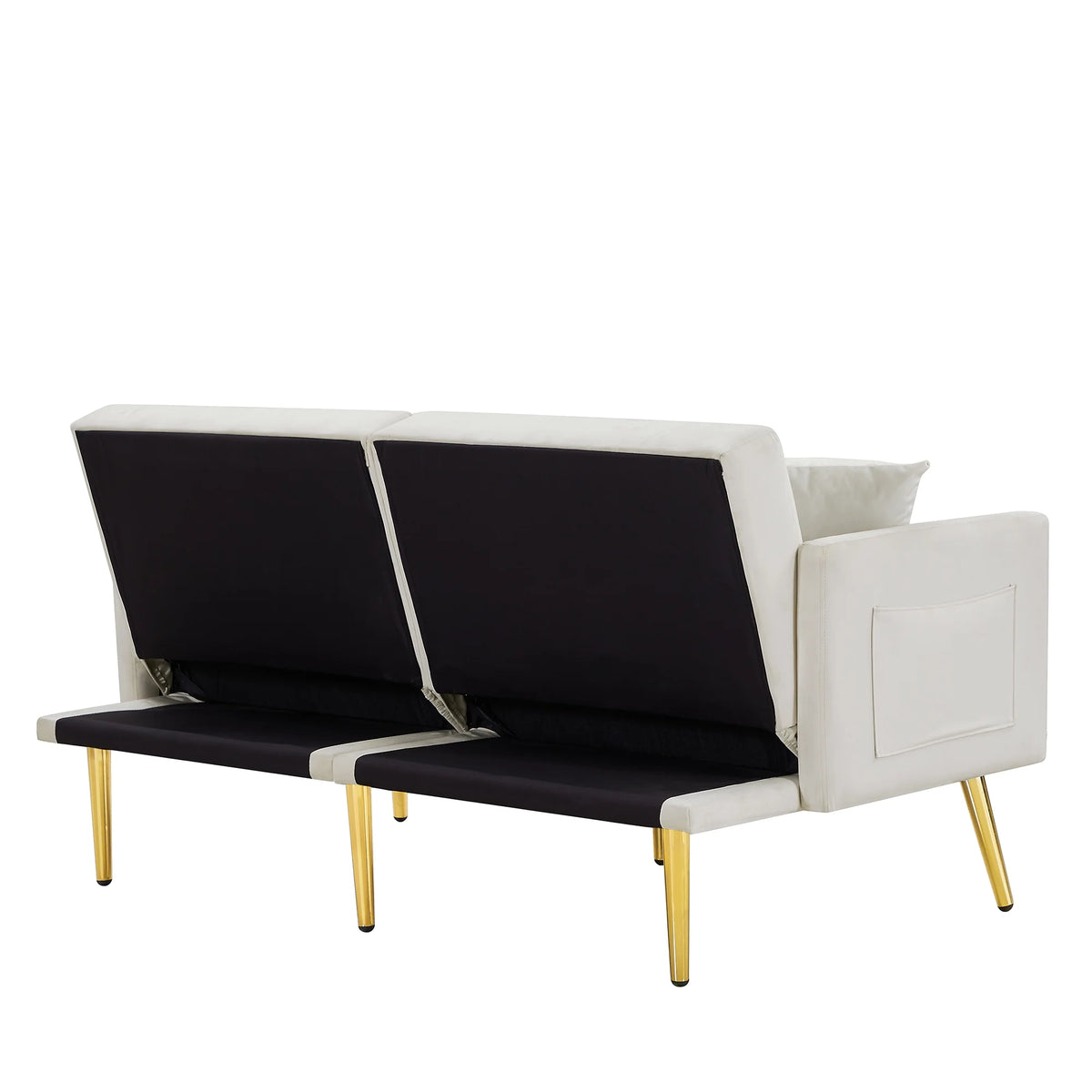 Modern Velvet Tufted Sofa Bed with Metal Legs 2 Pillows S47902
