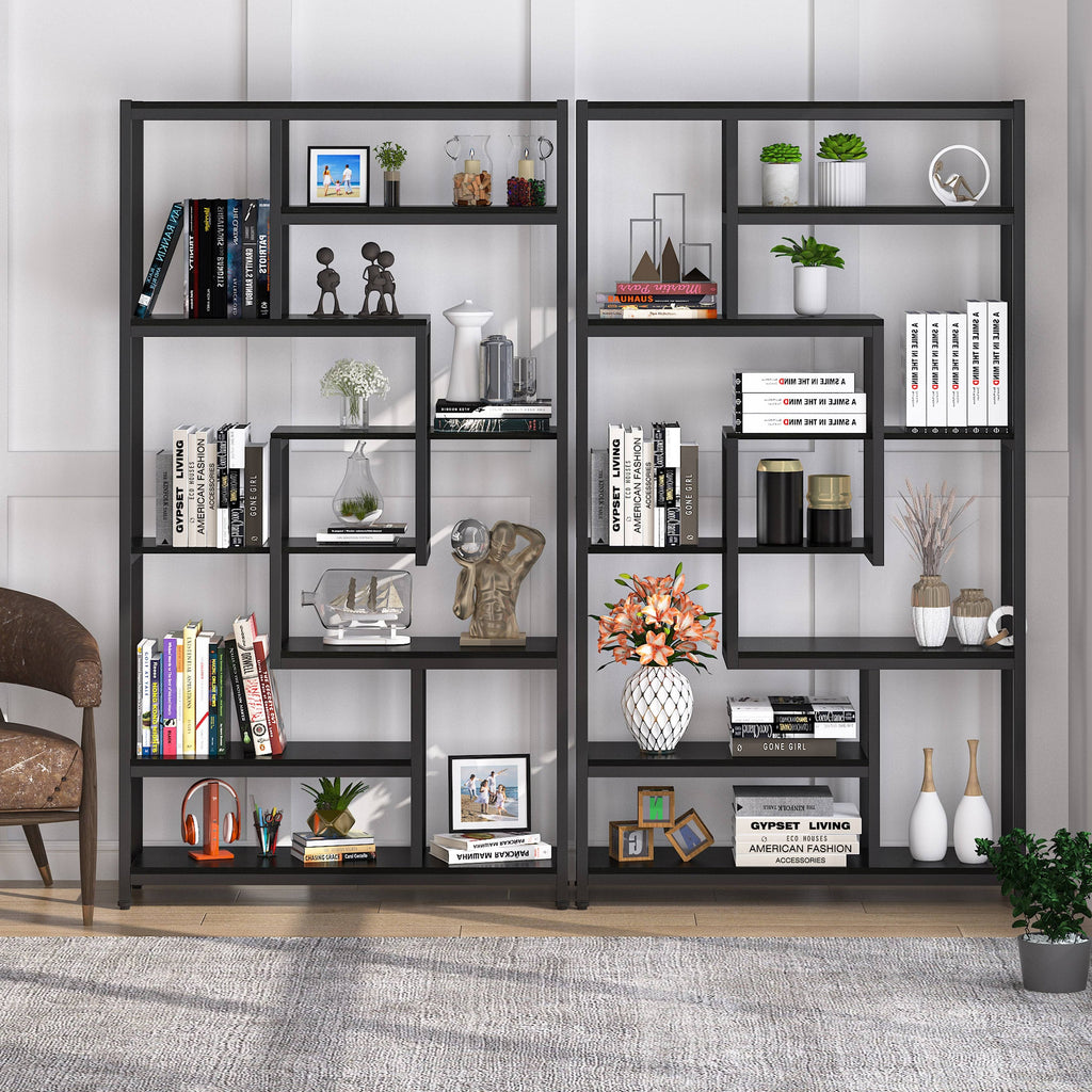 Black Staggered Bookshelf Etagere Bookcase P3268