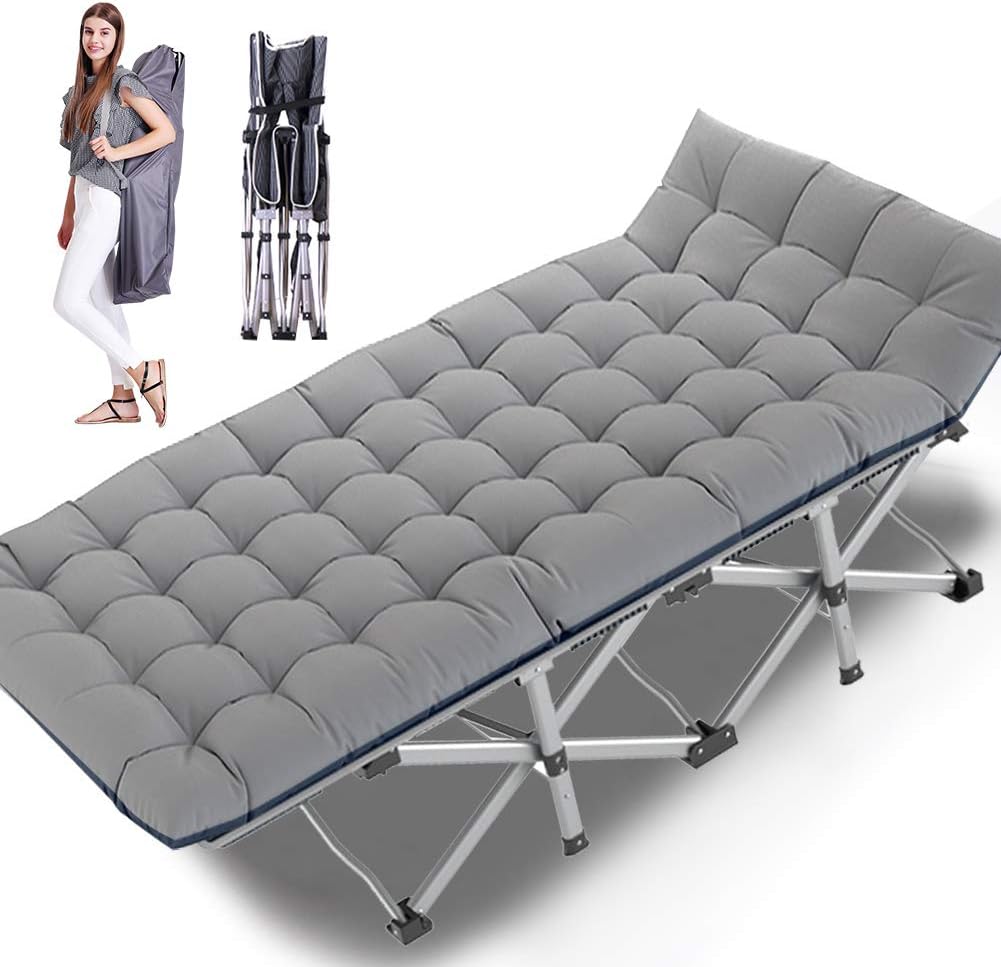 Portable Heavy Duty Outdoor Sleeping Cot with Carry Bag (Grey+ Pad) W258922
