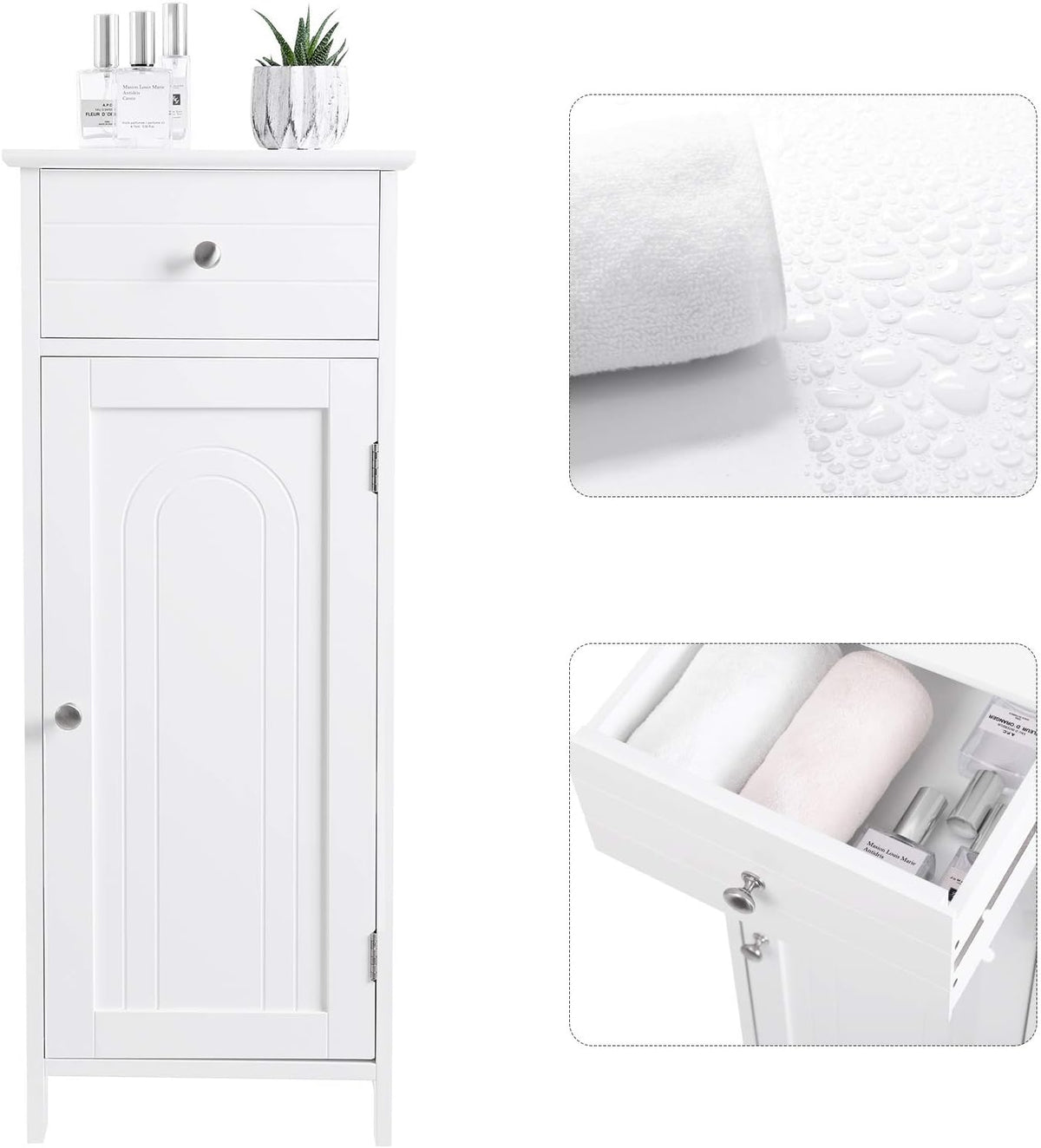 White Wooden Bathroom Floor Cabinet with Drawer and Adjustable Shelf O497785