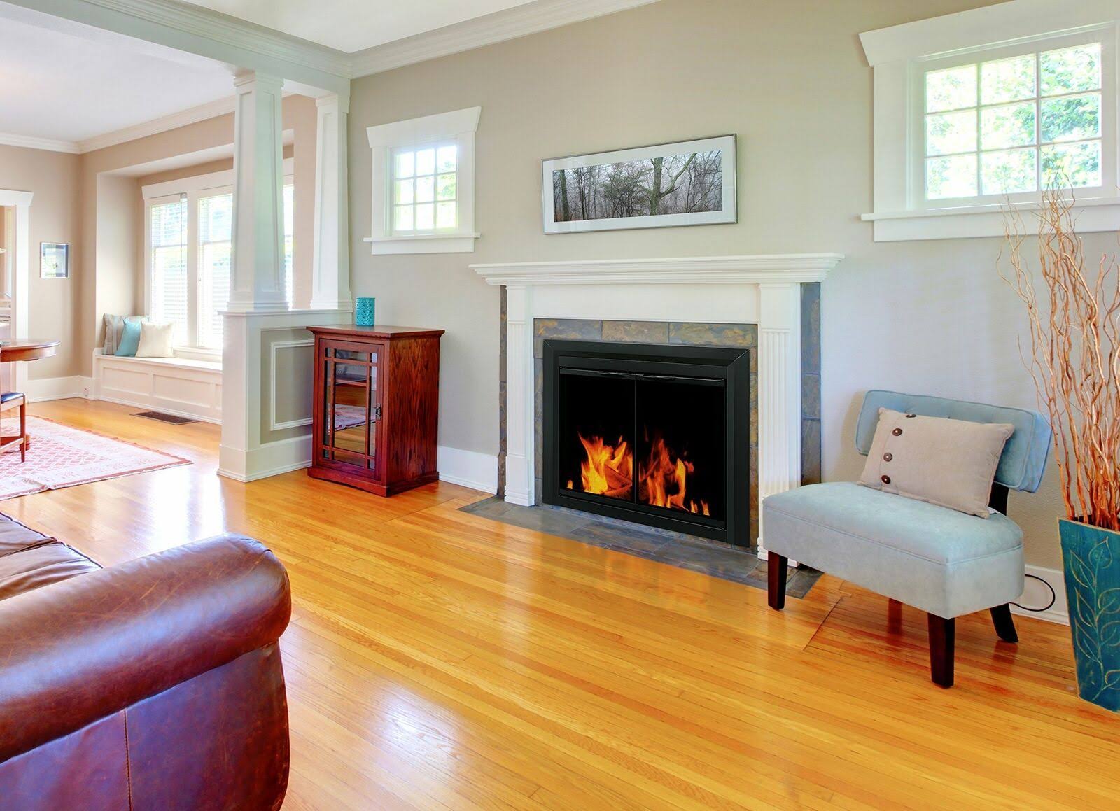 Black Cabinet Style Glass Fireplace Doors M524