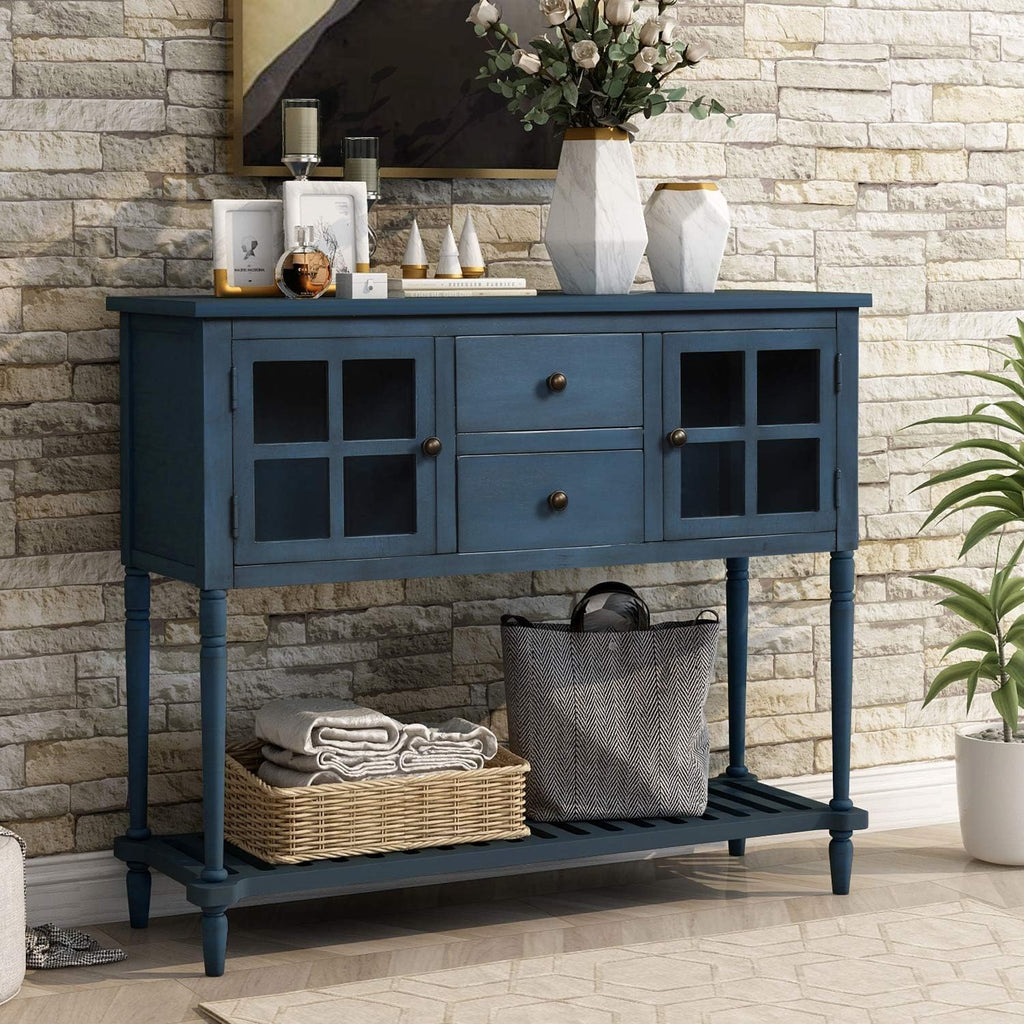 Antique Blue Sofa Table with Two Drawers and Two Cabinets C416