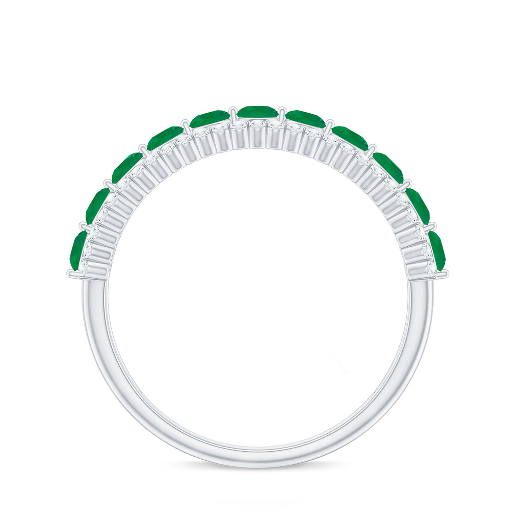 Emerald Half Eternity Ring, 925 Sterling Silver, US 12.50 U50076