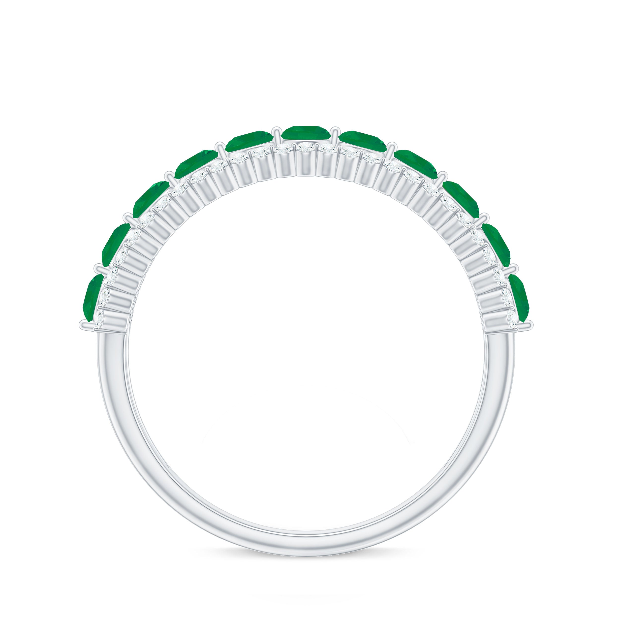 Emerald Half Eternity Ring, 925 Sterling Silver, US 12.50 U50076