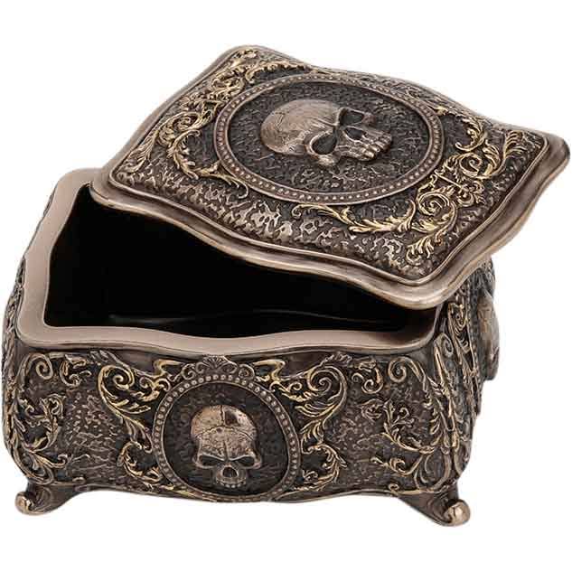 Metallic Bronze Finished Human Skull Cameo Design Trinket Box Y564