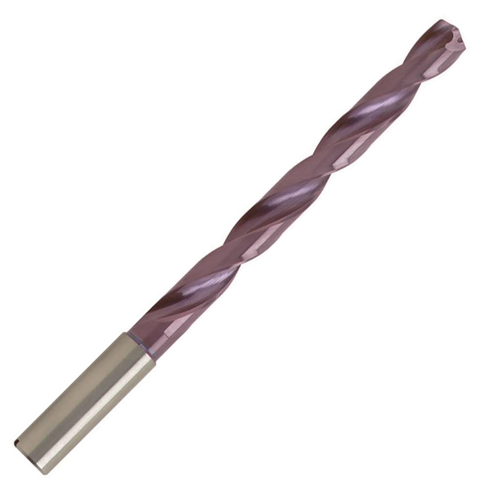 3/8x22 Carbide 140° Point 7xD Coolant Fed Drill, Reinforced Straight Shank, 95mm LOC G369140