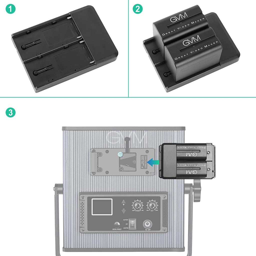 NP-F970 6600mAh Batteries with Dual USB Charger and V-Mount Adapter, 2 Packs N7321