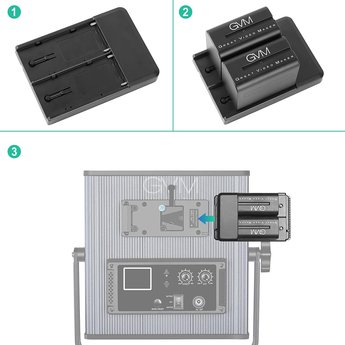 NP-F970 6600mAh Batteries with Dual USB Charger and V-Mount Adapter, 2 Packs N7321