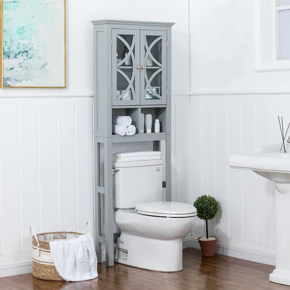 Grey Wooden Storage Cabinet with Double Doors and Drawer T37017