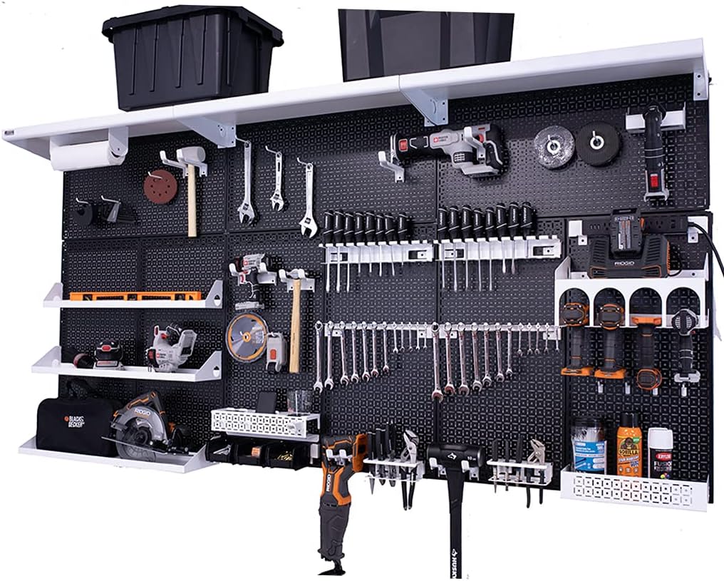 Black/Silver Metal Pegboard Wall Organization System N54188