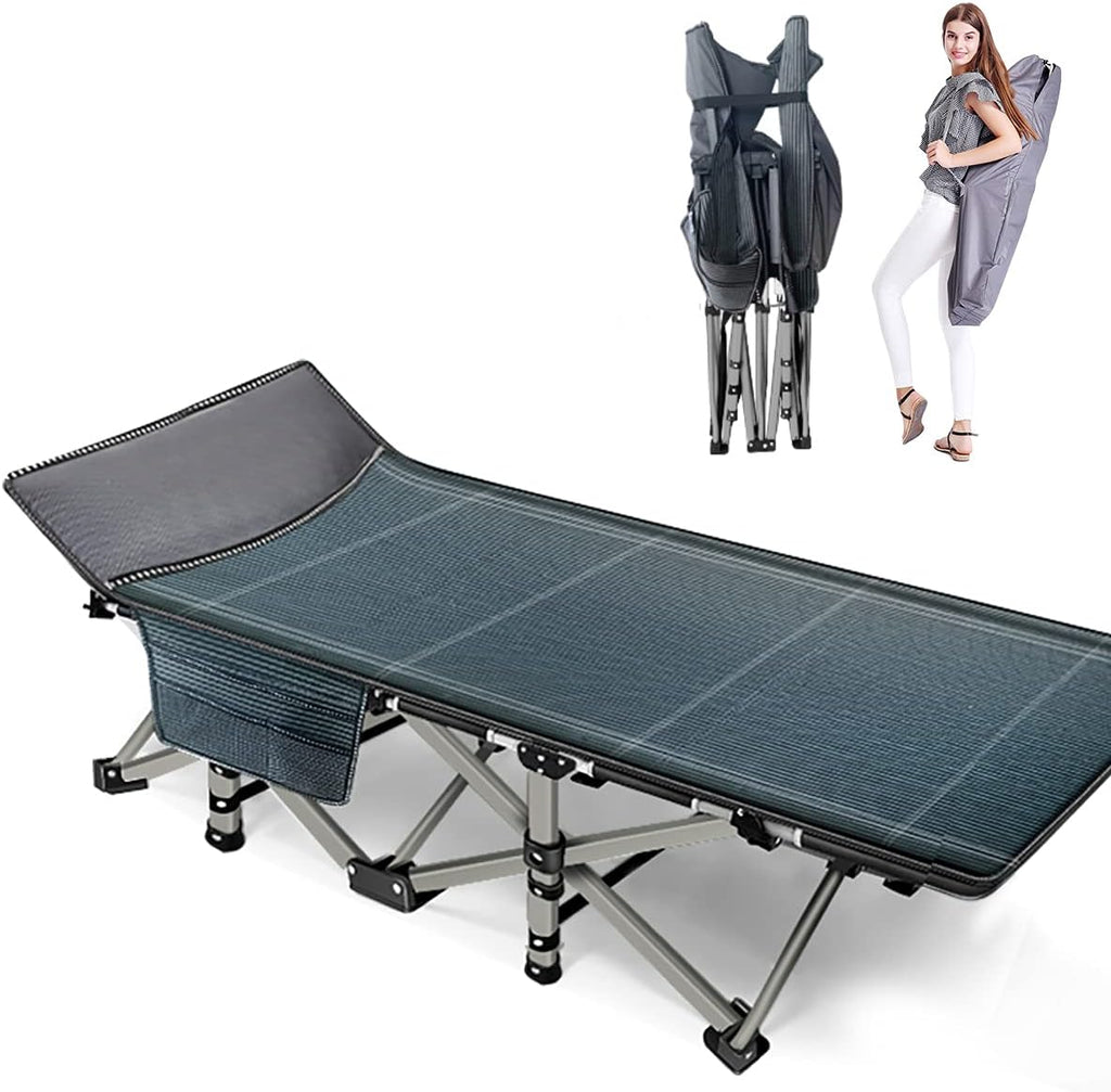 Portable Heavy Duty Outdoor Sleeping Cot with Carry Bag (Grey+ Pad) W258922