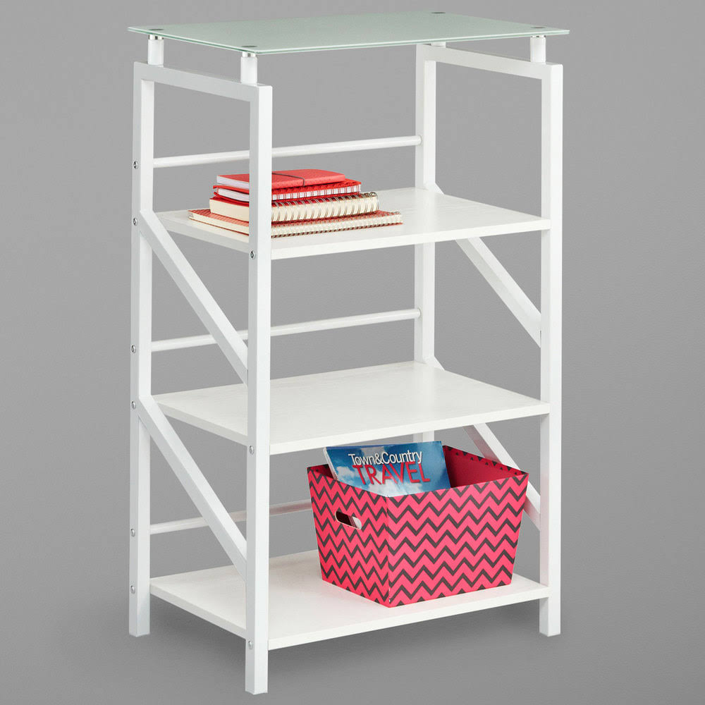 White 4 Shelf Glass Top Bookcase Z829653