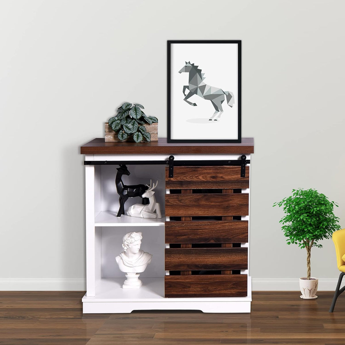 Wooden Storage Cabinet with Sliding Barn Door and Interior Shelves P4608