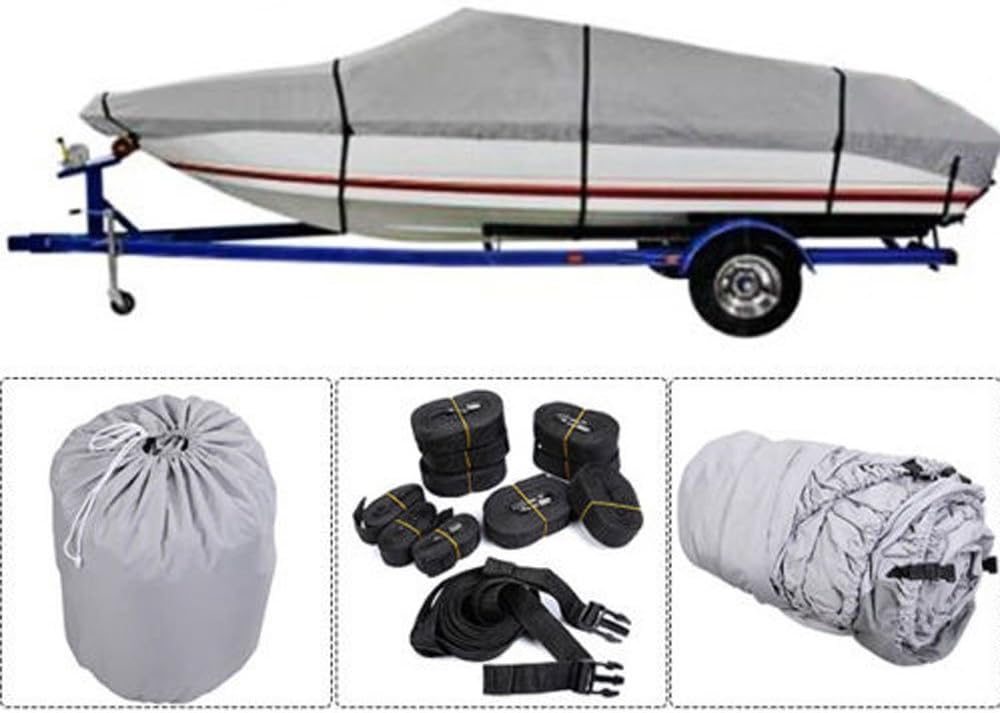 Grey 600D Oxford Fabric Waterproof Boat Cover with Carrying Bag C47117