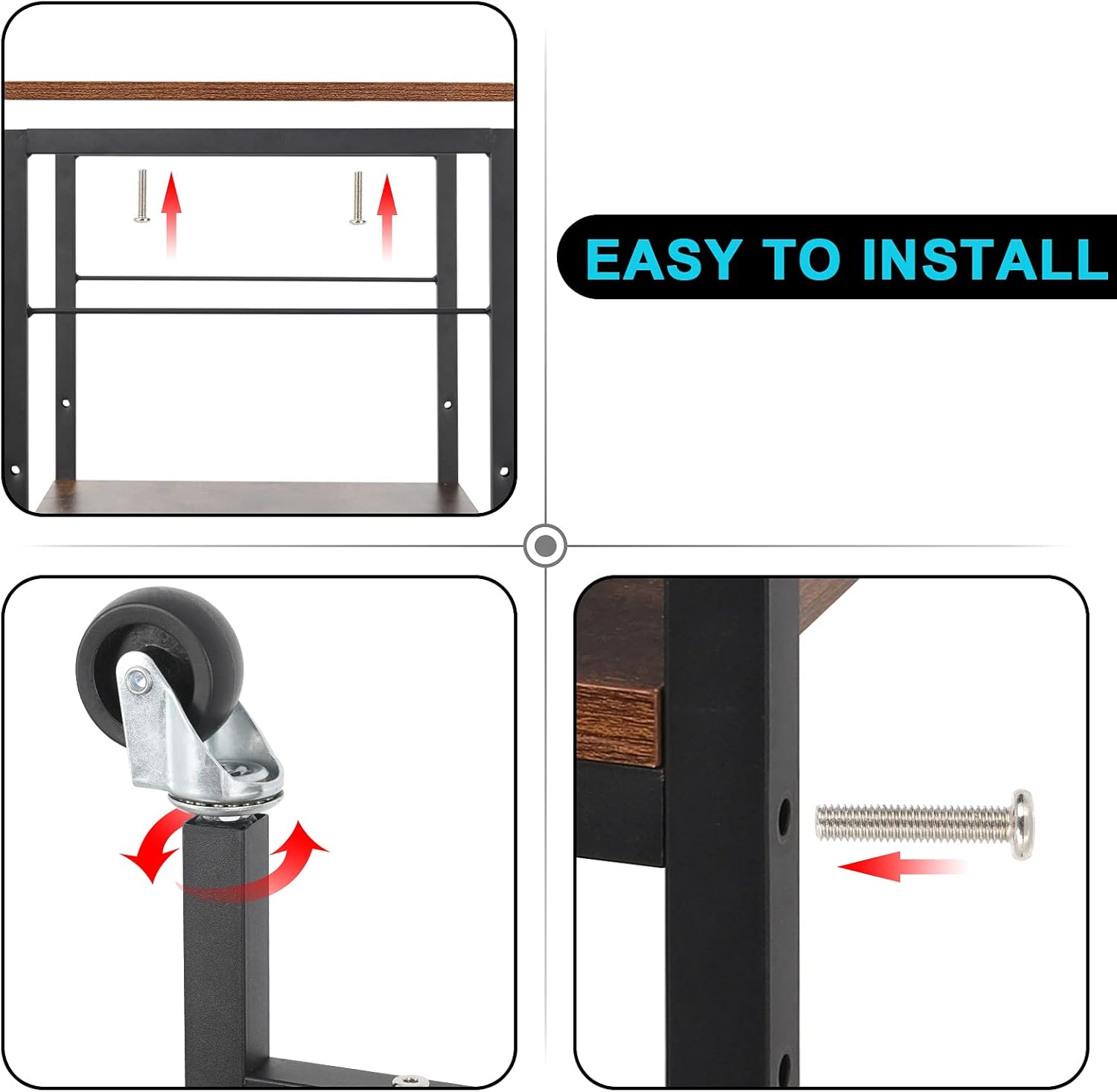 3 Tier Rolling Kitchen Cart with 10 Hooks S718