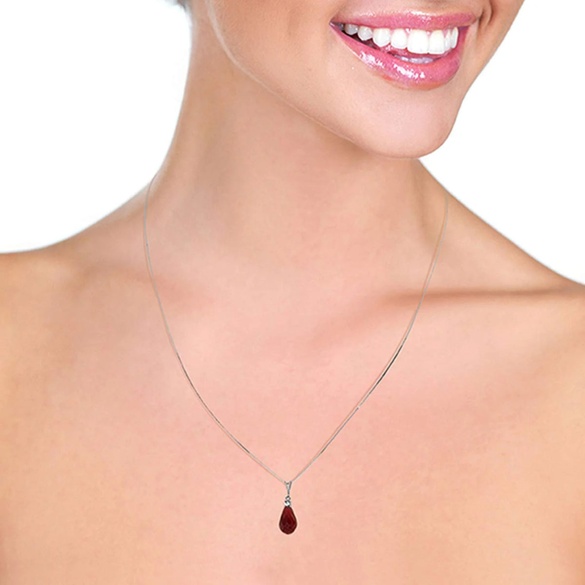 14k 18" Solid White Gold Necklace Diamond Ruby T65837