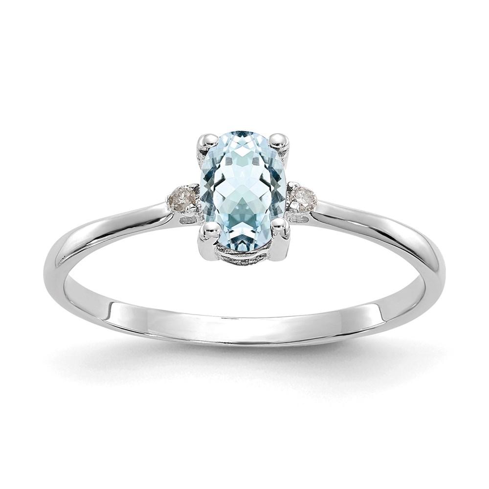14k White Gold Real Diamond & Aquamarine Ring R2527