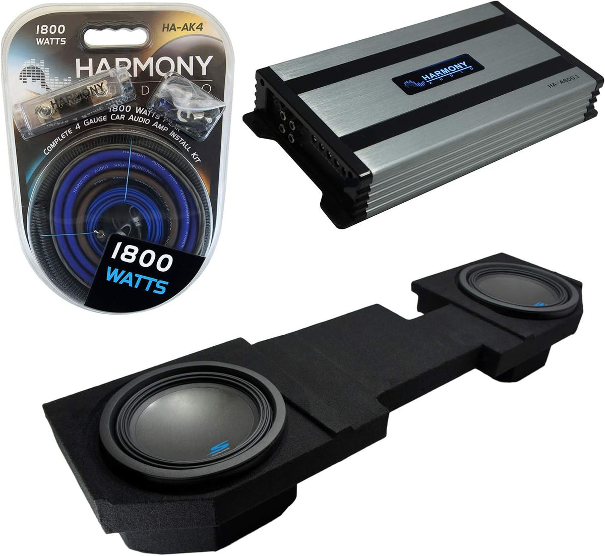 Dual 12" Loaded Sub Box Enclosure with Amplifier and 4 Gauge Amp Install Kit Y823