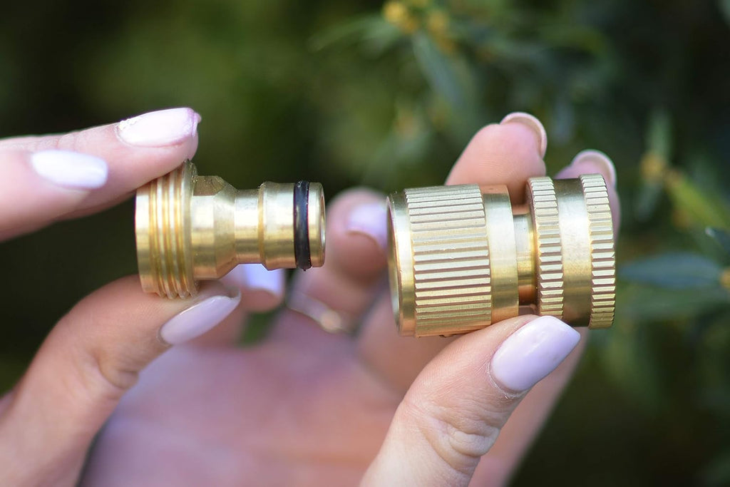 Solid Brass 3/4 inch GHT Garden Hose Quick Connector Set, Pack of 2 E4069