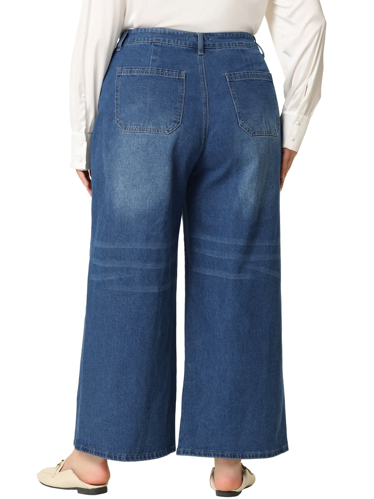 Plus Size Wide Leg Stretch Washed Long Jeans U38737