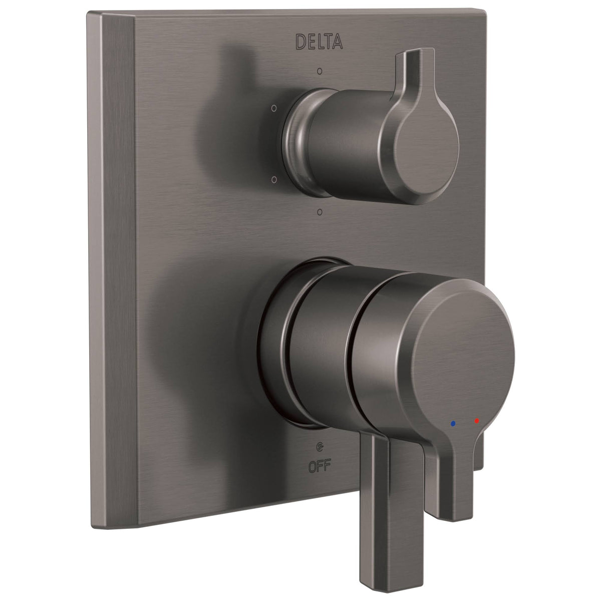 2-Handle Monitor Valve Trim with 6-Setting Diverter in Lumicoat Black Stainless O259957