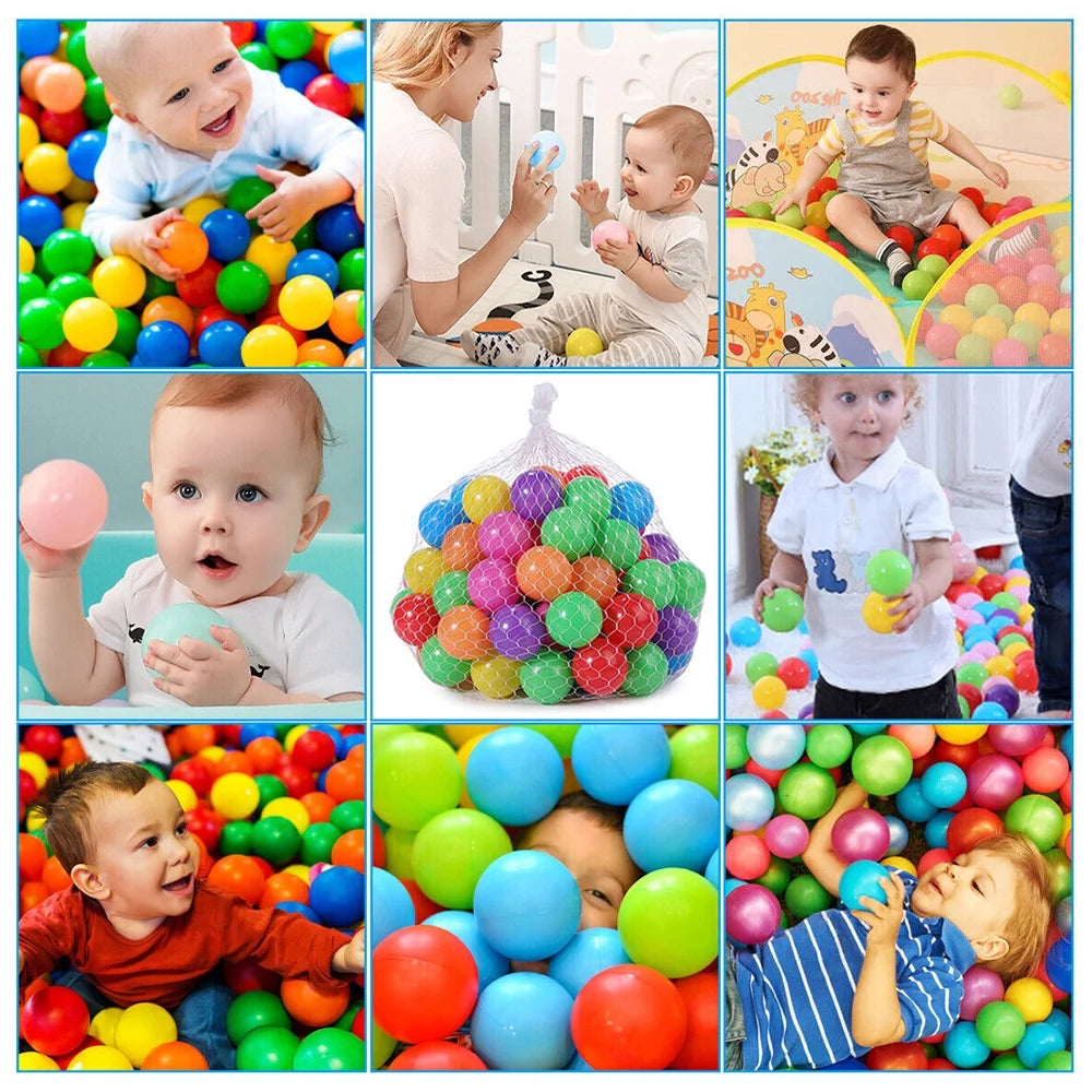 100 Pcs Plastic Ball Pit Balls with Storage Mesh Bag, Crush Proof Ocean Balls A288090