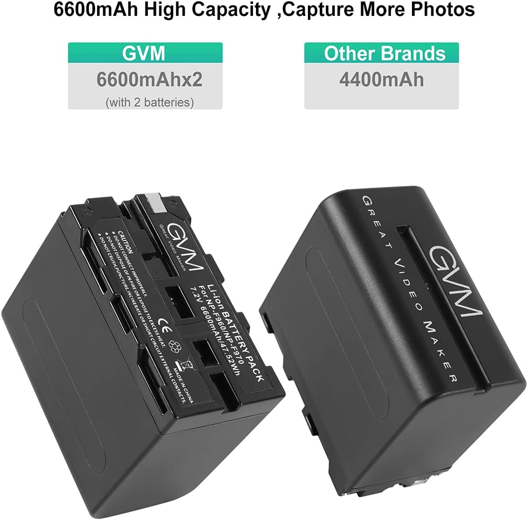NP-F970 6600mAh Batteries with Dual USB Charger and V-Mount Adapter, 2 Packs N7321
