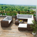 10 Piece Brown Poly Rattan Outdoor Sofa Set with Coffee Table and Ottoman B618